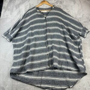 We The Free Striped Button Front Oversized Linen Cotton Blend Tunic Top Medium
